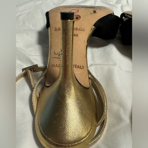 Kate Spade New York Black Satin Knot Detail Gold Elegant Classy Heels 5.5 Italy - Picture 10 of 16
